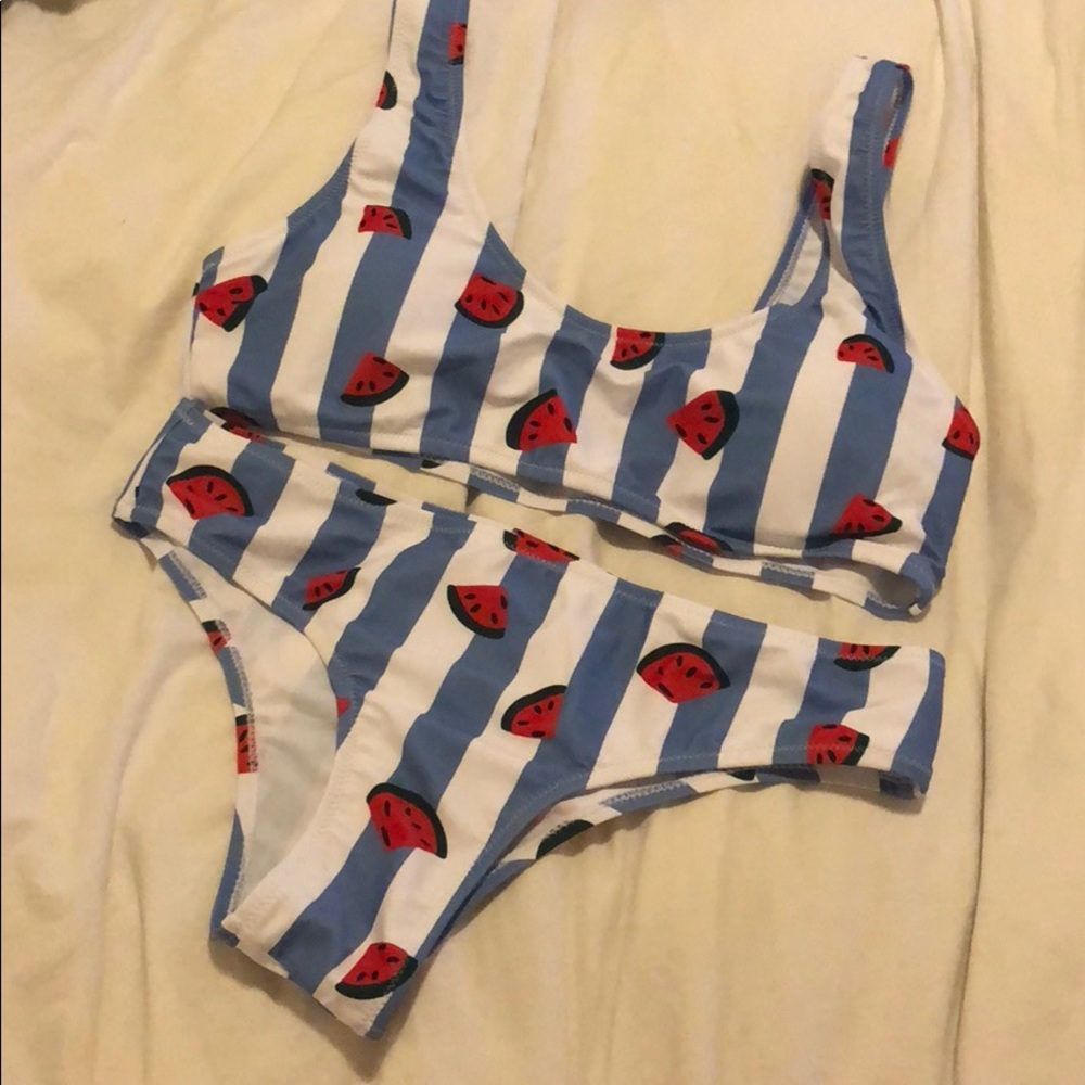 Watermelon striped bikini with cheeky bottoms Sz L
